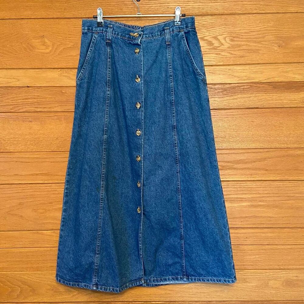 Vintage 80s 90s Vivaldi button front denim midi maxi skirt
